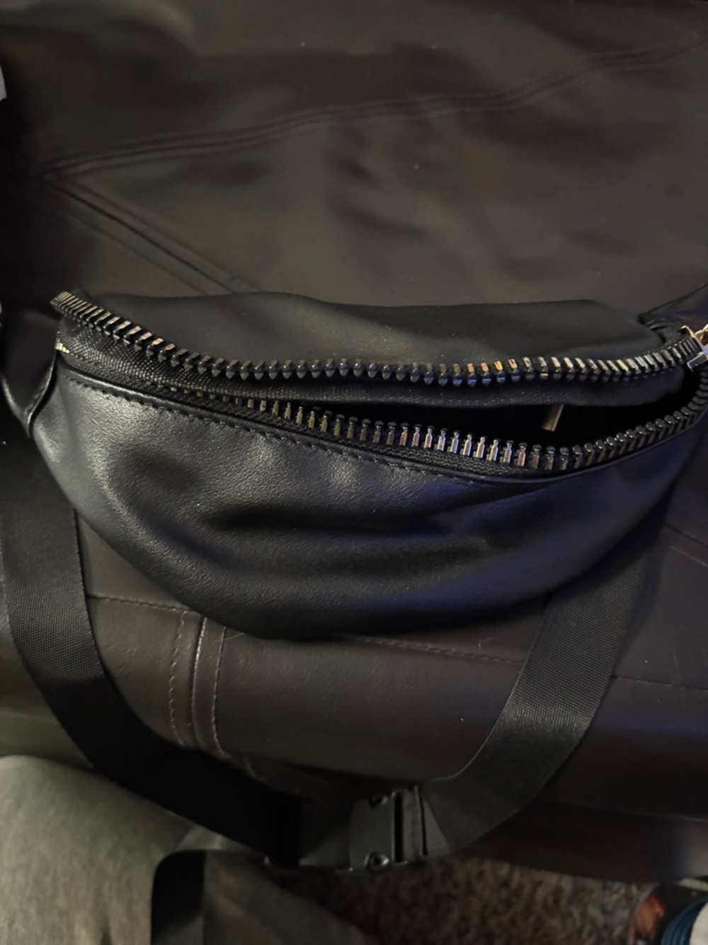 Black Leather-Look Waist Bag (Fanny Pack)